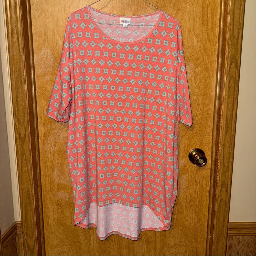 LuLaRoe Women's Geometric Print Top - Pink and Blue